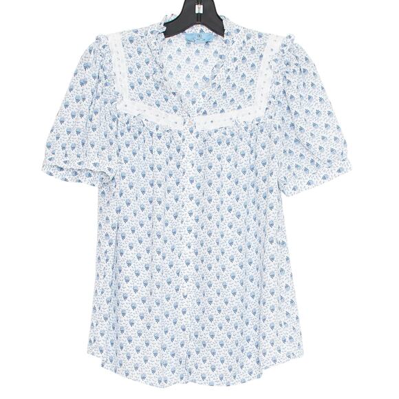 CeCe Top Boho Cottage Grandma Coquette Fairy Milkmaid Prairie Button Blue Small - Picture 1 of 6